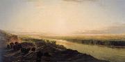 Jean-Baptiste Deshays A Herd of Bison Crossing the Missouri River USA oil painting artist